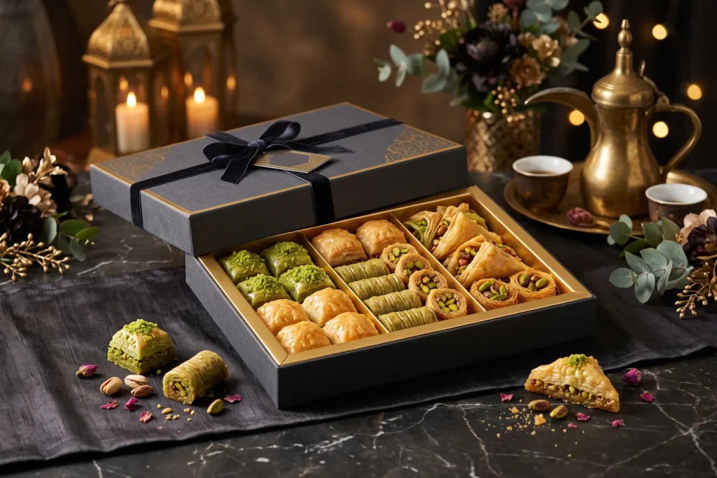 Geschenkbox mit verschiedenen Baklava-Stücken